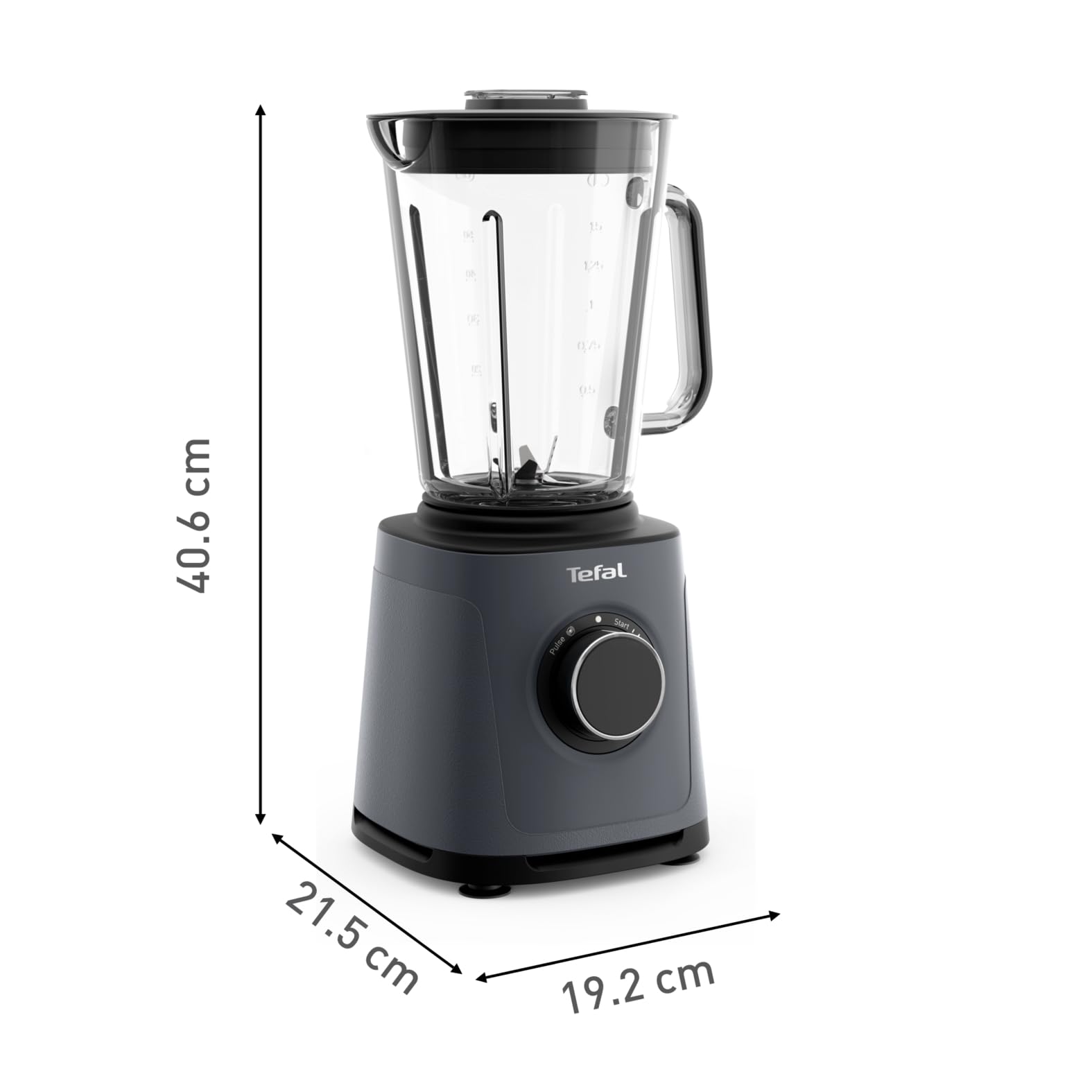 Tefal PerfectMix Essential Hochgeschwindigkeits-Standmixer, stufenlos einstellbare Geschwindigkeit, Pulsfunktion, abnehmbare Powelix-Klingen, hitzebeständiger 2 l Glasbehälter, 1200 W, Grau, BL771BF0