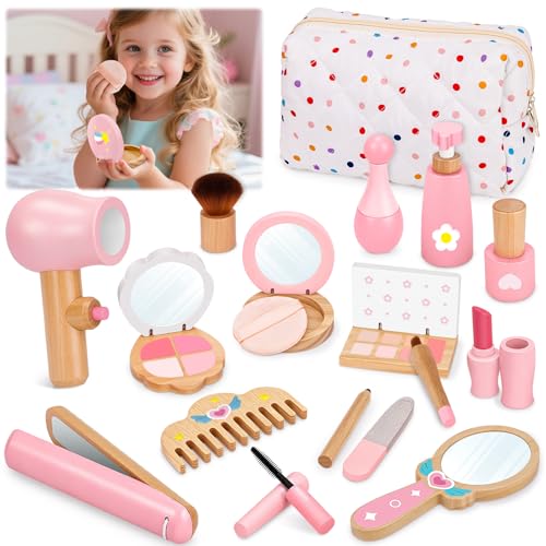 Kids Wooden Makeup Sets Toys for Girls 3 4 5 6 Year Old Birthday Presents