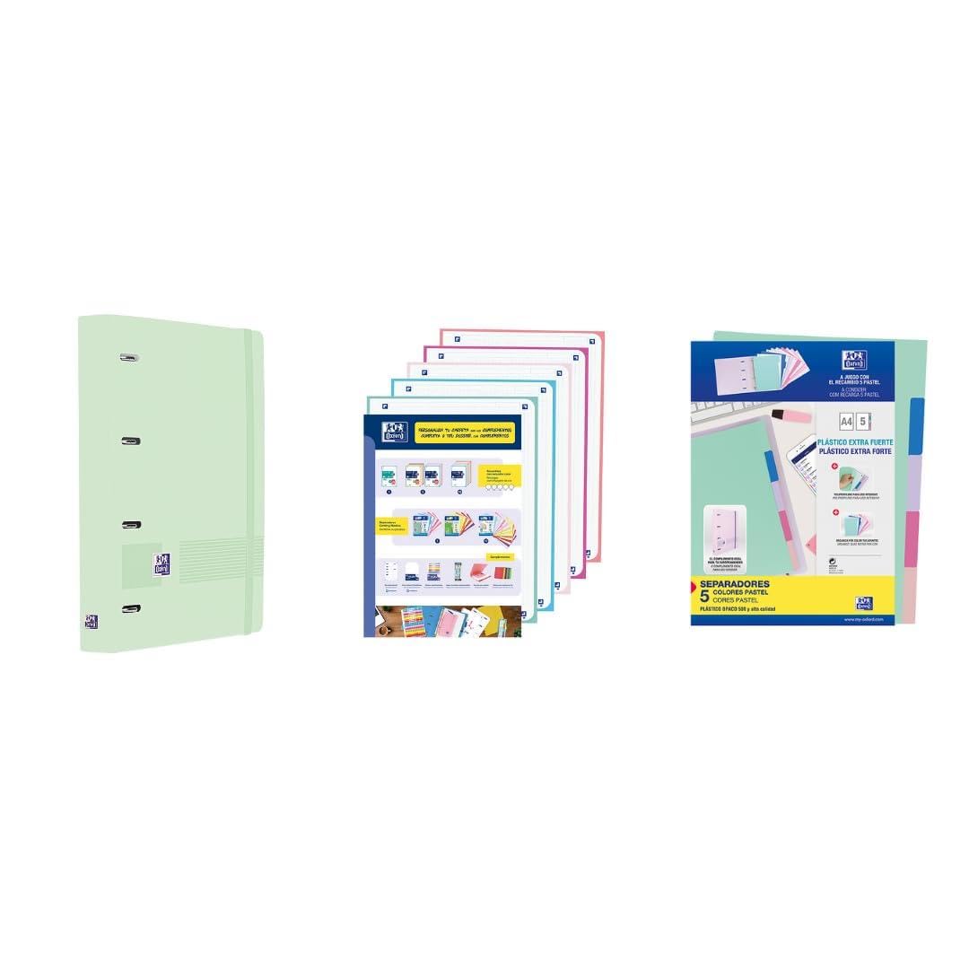 Oxford, Live & Go A4+ 4 Ring Binder Pack, Polyfoam Plastic, Includes Refill with 5 Stripes 5 x 5 Grids and Plastic Dividers, Ice Mint