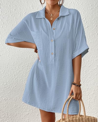 Bsubseach Cover Ups for Swimwear Women Short Sleeve Beach Swimsuit Coverup Loose Shirt Dress 2025 Vacation Outfits4