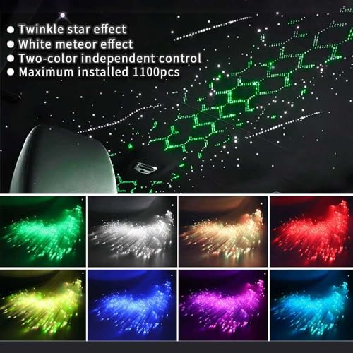 Image of 32W Starlight Headliner Light,1300pcs 9.8ft Dual Port Dual Color LED Star Ceiling Fiber Optic Light Kit APP /Remote Control White Shooting Star,for Car /Home /Party