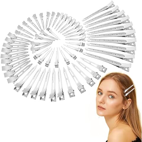 Dafeng 60Pcs Duck Hair Clips - 3.5 Inch/2.16 Inch/1.73 Inch Pin Curl Clips to Hold Curls, Metal Alligator Hair Clips for Styling and Rustproof Cover
