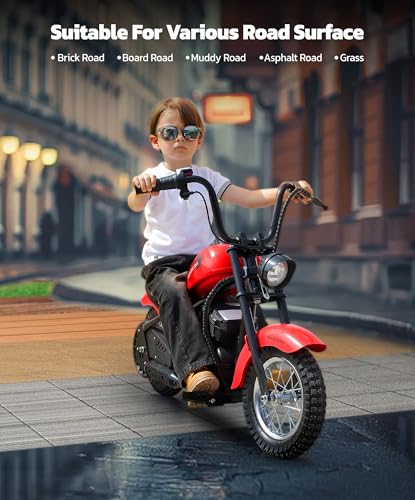 Image of ELEMARA Electric Dirt Bike, 15 mph & 150lb Max, 24V Ride on Toy for Big Kids w /LED Lights & Power Display,Chain-Driven Motor,Twist-Grip Throttle, Shock Springs,Handbrake,12 inch Air-Filled Tires-Red