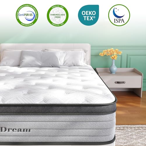 Full Size Mattress, 10 Inch Full Mattress in a Box, Hybrid Matress with Memory Foam & Individual Pocket Springs, Edge Support, Motion Isolation, Medium Firm Feel, Pressure Relief
