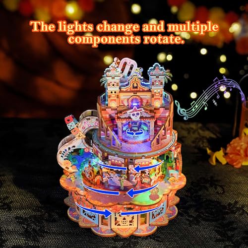 Image of Tonecheer Wooden Music Box Puzzle for Adults, DIY Rotating Motorized Music Box Kit Creative Musical Puzzle Crafts Model Building Kits Desk Decor for Birthday (Dreams Wander)