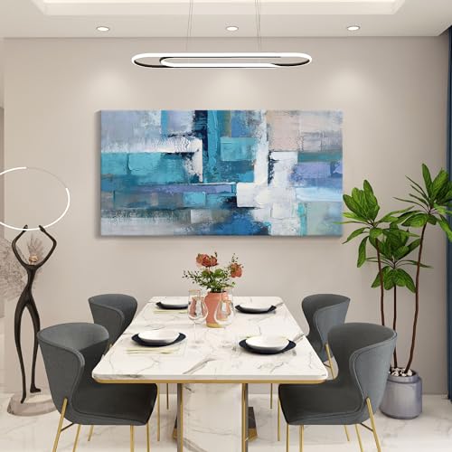 Image of AJAZIKO Blue Modern Wall Art for Living Room - Blue Abstract Canvas Wall Art - Ideal for Bedroom, Office Decor, Artwork for Wall Decor, Large Pictures for Living Room 24x48IN