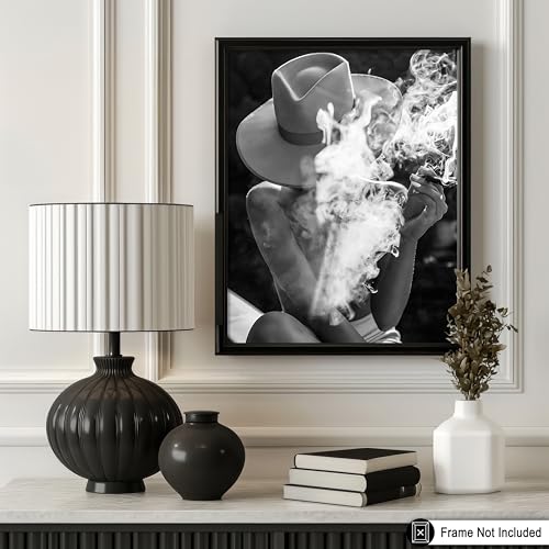Poster Master Woman in Hat - Smoking Cigarette Print - Cigar Art - Bar Cart - Black and White Photography - Girly Bedroom or Living Room Wall Decor - 8x10 UNFRAMED - Image 3