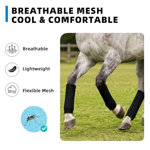 Fly Boots for Horses Set of 4, Breathable Mesh Horse Fly Boots with Support Stays, Adjustable Hook and Loop Closure, Helps Reduce Fly Bites & Stomping, Horse Leg Wraps for Pasture Turnout - Image 6