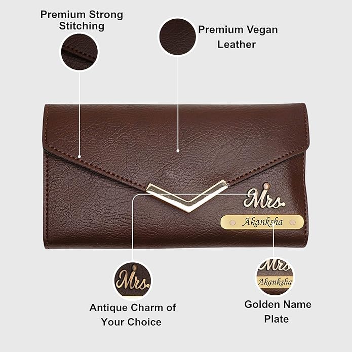 Image of WALLETKART Personalized Leather Women's Clutch with Name & Charm | Customized Clutch for Girlfriend Friend Wife Mother & Sister