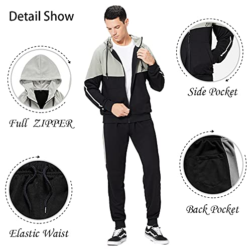 Caluomatt Tracksuit Men, Casual Outfit Athletic Sweatsuits For Men Jogging Suits Sets 2 Pcs Black L #TOP2