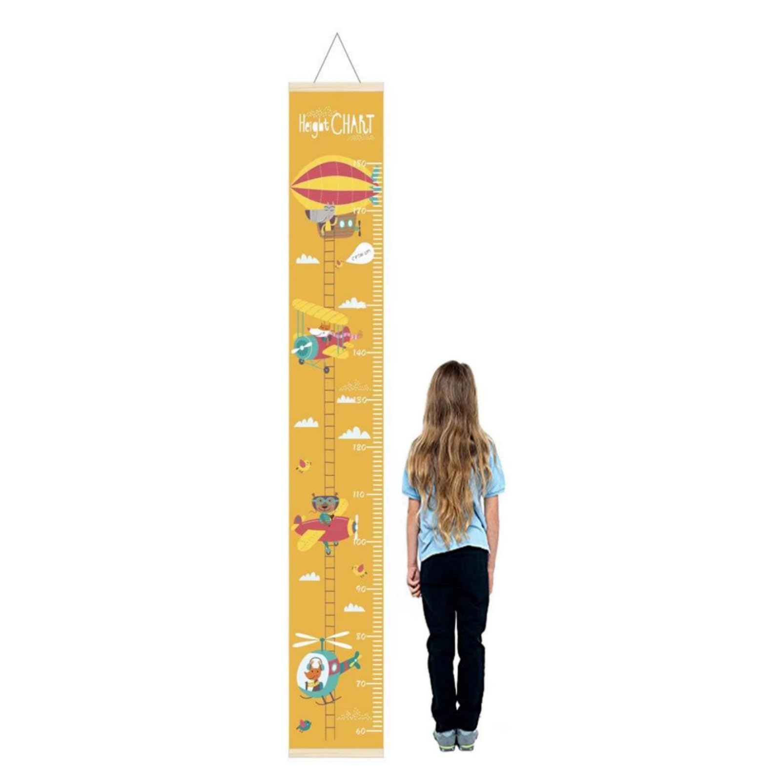 Toise Murale Enfant Suspendue avec Joli Design | Règle de Mesure pour Chambre Bébé & Enfant | Décoration Murale Amovible & Réutilisable | Idéal Cadeau pour Garçon et Fille (Hélicoptères)