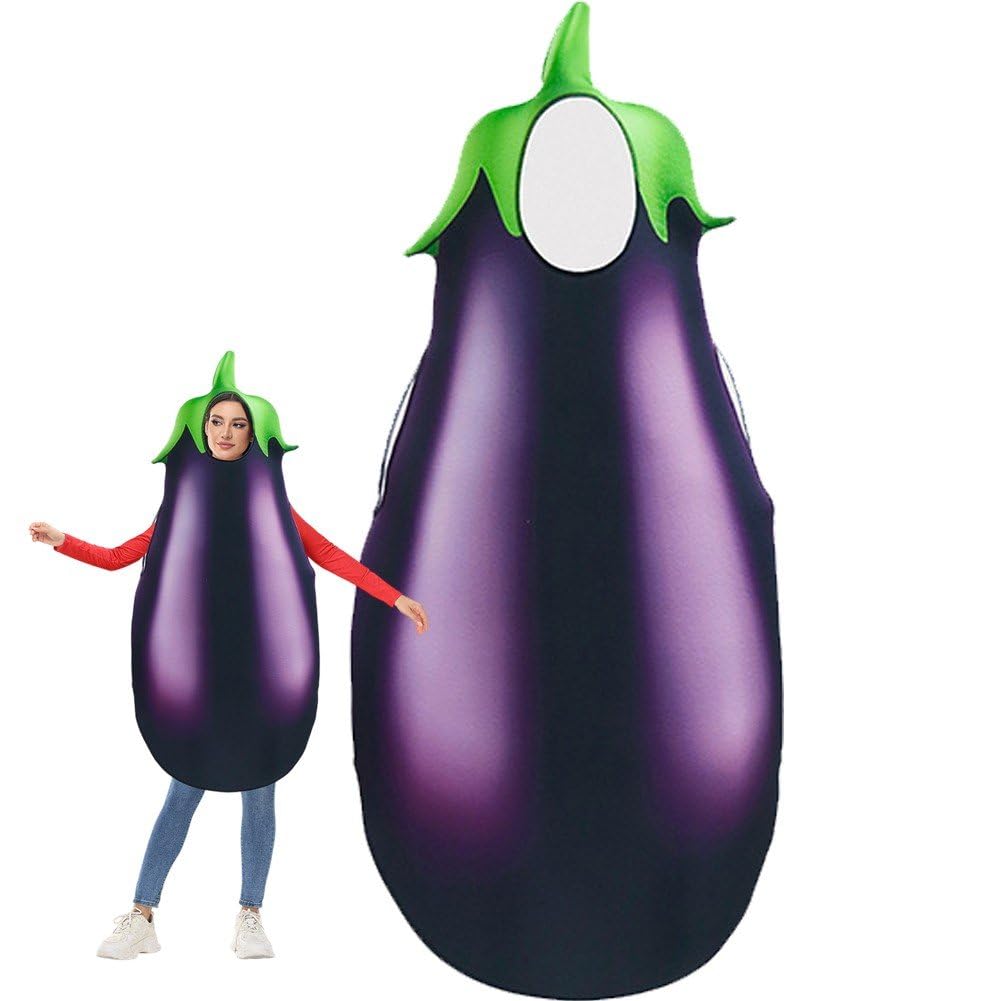 Costume d'aubergine gonflable et léger avec accessoire de farce pour adulte