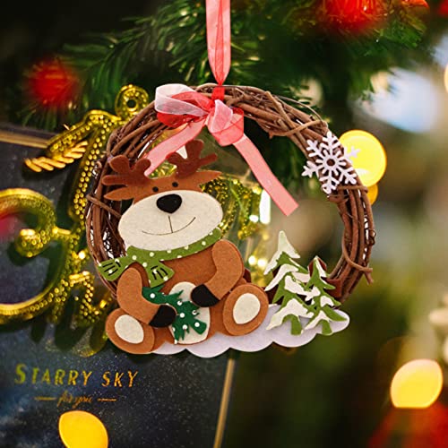 Skfvkab Merry Christmas Wreath Rattan Wreaths For Front Door Hanging Wreath Xmas Ornament Garland For Indoor/Outdoor House Decorative Pendant (Reindeer Snowman Bear Oh Happy Day Sign (C, One Size) #TOP4