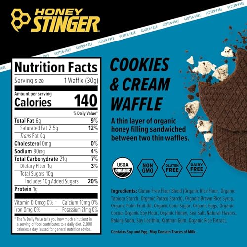 Image of Honey Stinger Energy Waffle Variety Pack - 10 Count, 5 Flavors, Organic Waffles - Honey, Vanilla, Cookies & Cream, Salted Caramel, & Cinnamon - Energy Snack for Running, Cycling, Hiking & Sports