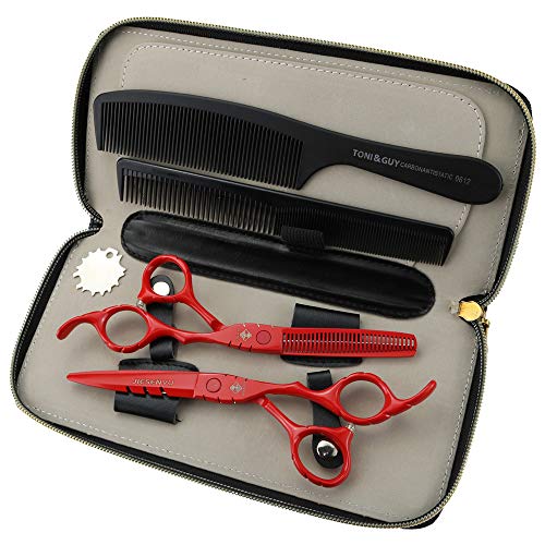 Ciseaux de coiffure JIESENYU 15,2 cm en acier 440C rouge à vis pour coiffeur professionnel