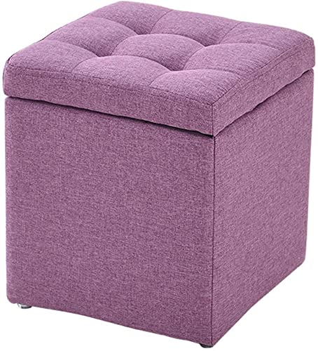 Ottoman pouf carré gris clair avec coffre de rangement et support bois - 2