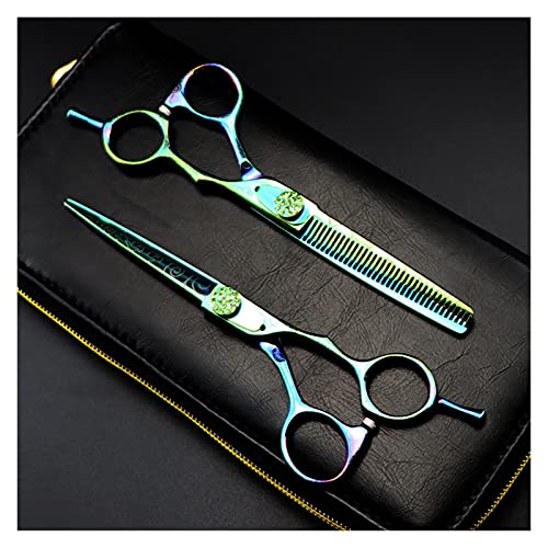 Ciseaux de barbier clairsemés et kit de coupe de cheveux de 6 pouces Set-Q vert