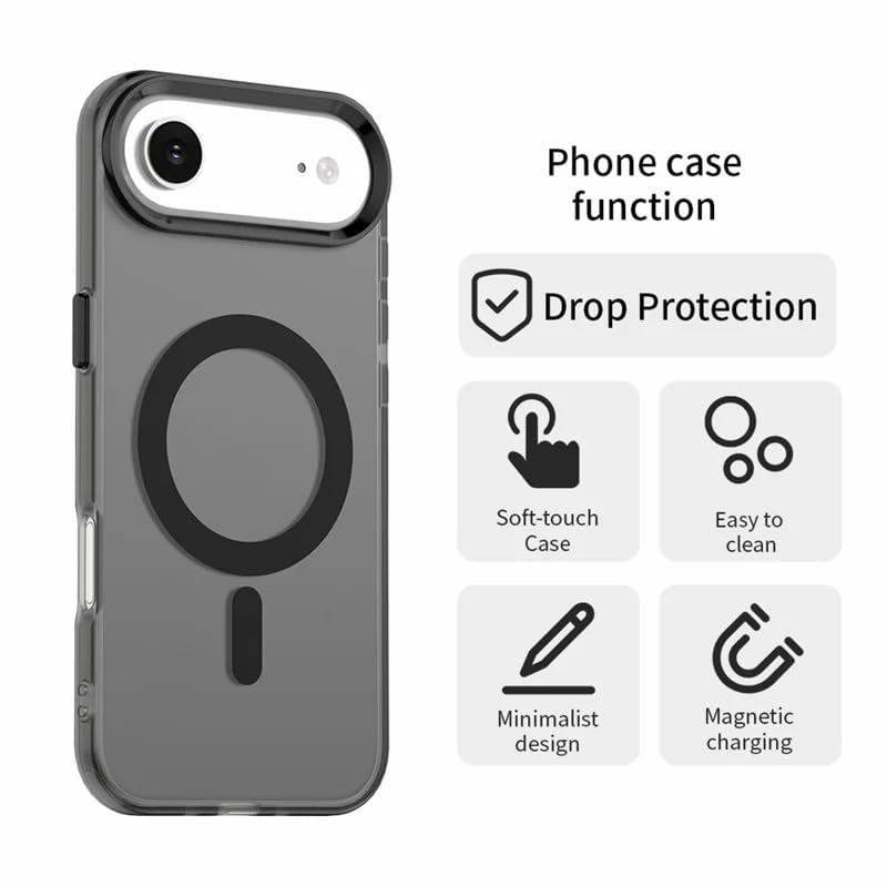 Image of Elzzi Magnetic Magsafe for iPhone 17 Air Case, Upgraded [Full Camera Protection] [Compatible with Magsafe] [Translucent Matte] Shockproof Protective Phone Case for Men & Women, Frosted Black