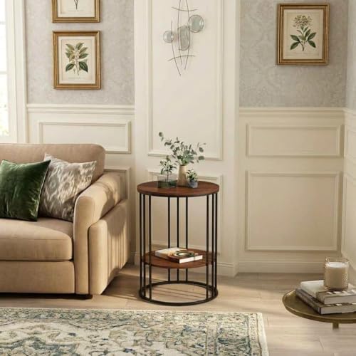 Image of NEST NATURE HAVEN Round Side Table Corner End Table for Living Room Bedside Mid Century Modern Accent Coffee Table for Small Spaces Metal Nightstand (Black Brown)