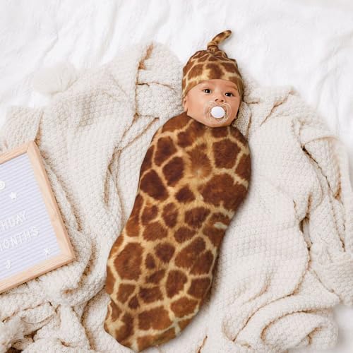 Image of Personality 3D Print Giraffe Newborn Swaddling Blanket Beanie Hat Funny Blanket Sleeping Bag New Born Sleep Sacks for Boys Girls