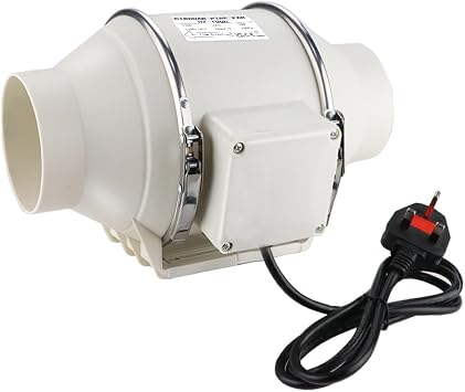 Inline Bathroom Extractor Fan 100mm /4 Inch, In Line Duct Fan Mixed Flow 220m /hr - Grow Room Fan Tent Hydroponic Ventilation System