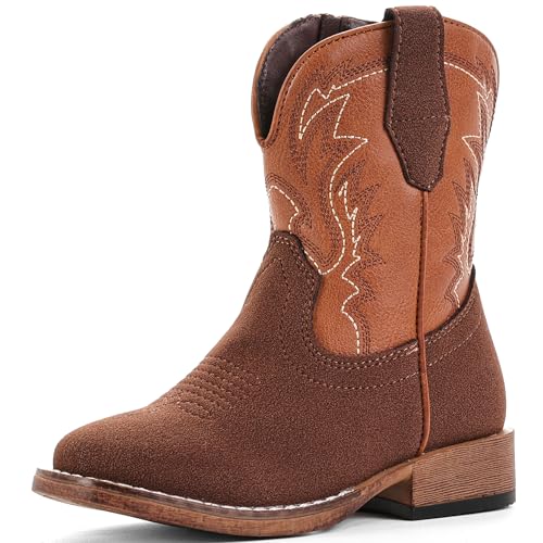 IUV KIDS Suede Boys Cowboy Boots for Kids Girls Western Toddler Cowgirl Boots Square Toe Boot