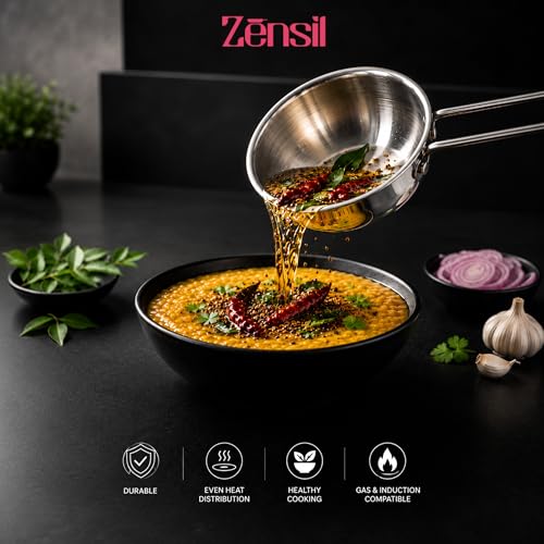 Image of Lumora Triply Stainless Steel Tadka Pan 12 cm (500 ml) with Extended Support & Riveted Stay-Cool Handle, Enhanced Stability, Tempering Pan for Dal, Curry, Ghee & Spices, Induction & Gas Ready