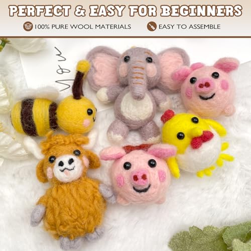 Image of PokeaFluffy Needle Felting Kit, 6 Pcs Animals Needle Felting Starter Kit for Beginner Adult, Wool Felt Set with Instruction, Wool Roving, Foam Mat, DIY Home Decoration Holiday Craft Gift Idea