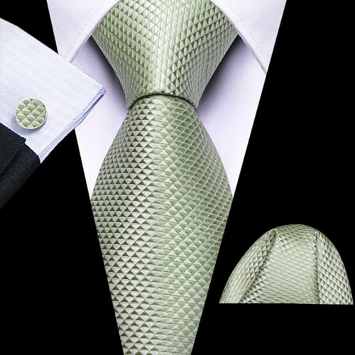 Image of Barry.Wang Plain Men Silk Ties Extra Long Satin Necktie for Wedding Business Handkerchief Cufflinks Set Solid Colors