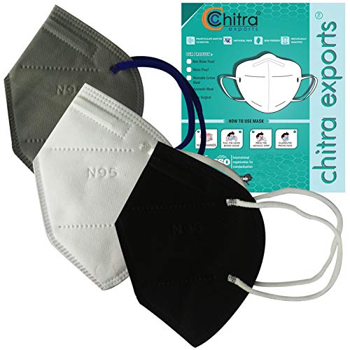 CHITRA exports N 95 mask with steel nose pin with EAR loop 5 layer 10 PIECE COMBO OF N95 mask reusable, washable, breathable 5 layer mask with EAR loop (Multicolor, Free Size, Pack of 10)