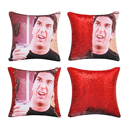 JASEN Funny Magic Sequin Pillow Covers Ross Geller Sequins Pillow Reversible Mermaid Pillow with Black Sequins Cover Decorative Pillow Covers 16"x16"