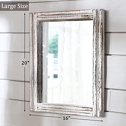 AAZZKANG Rustic Mirror Wood Framed Wall Mirror 20"x16" Rectangle Decorative Bedroom Bathroom Farmhouse Mirror White - Image 3