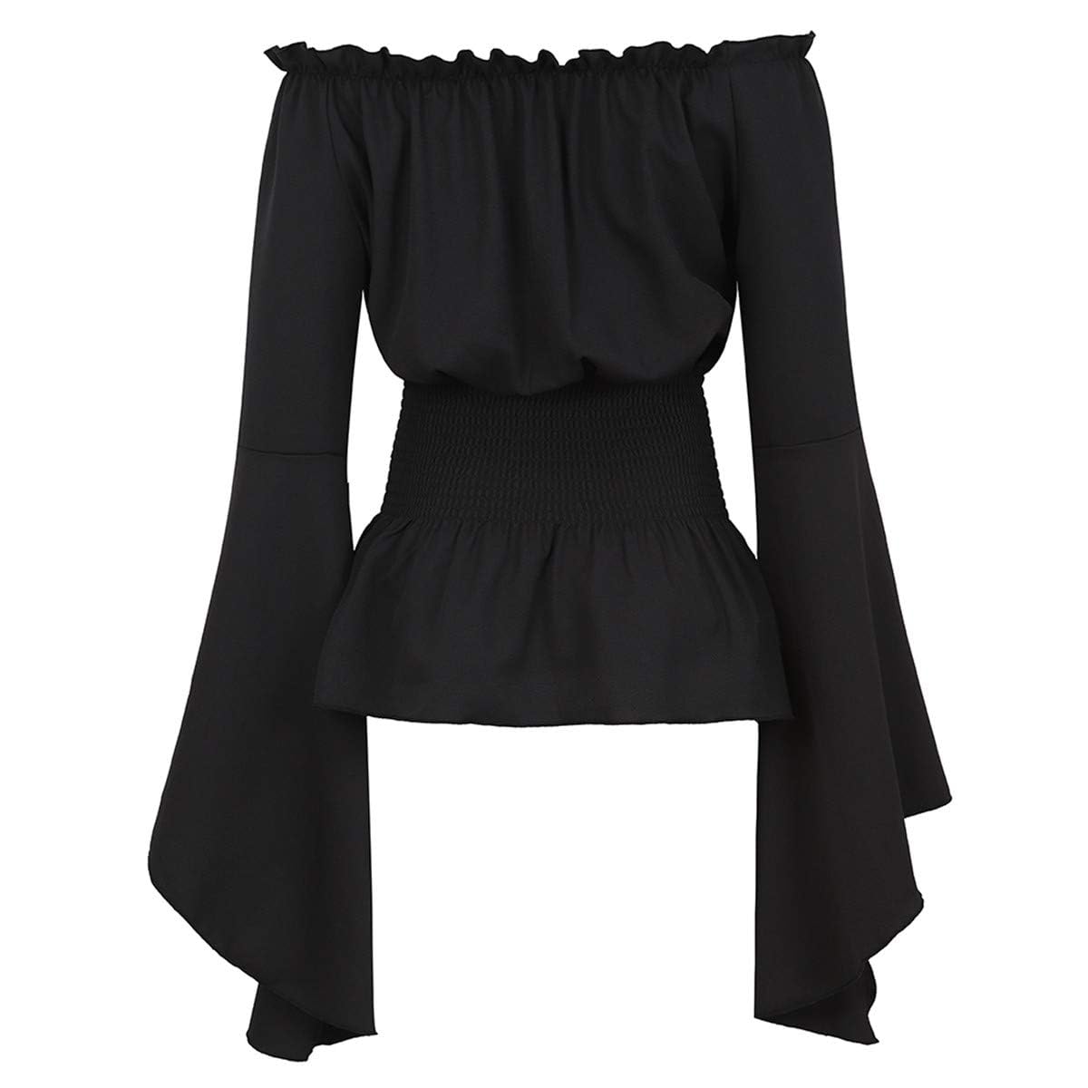 jutrisujo Womens Renaissance Tops Medieval Long Sleeve Off The Shoulder Pirate Shirt Gothic Peasant Blouse Smocked Boho Black XXS