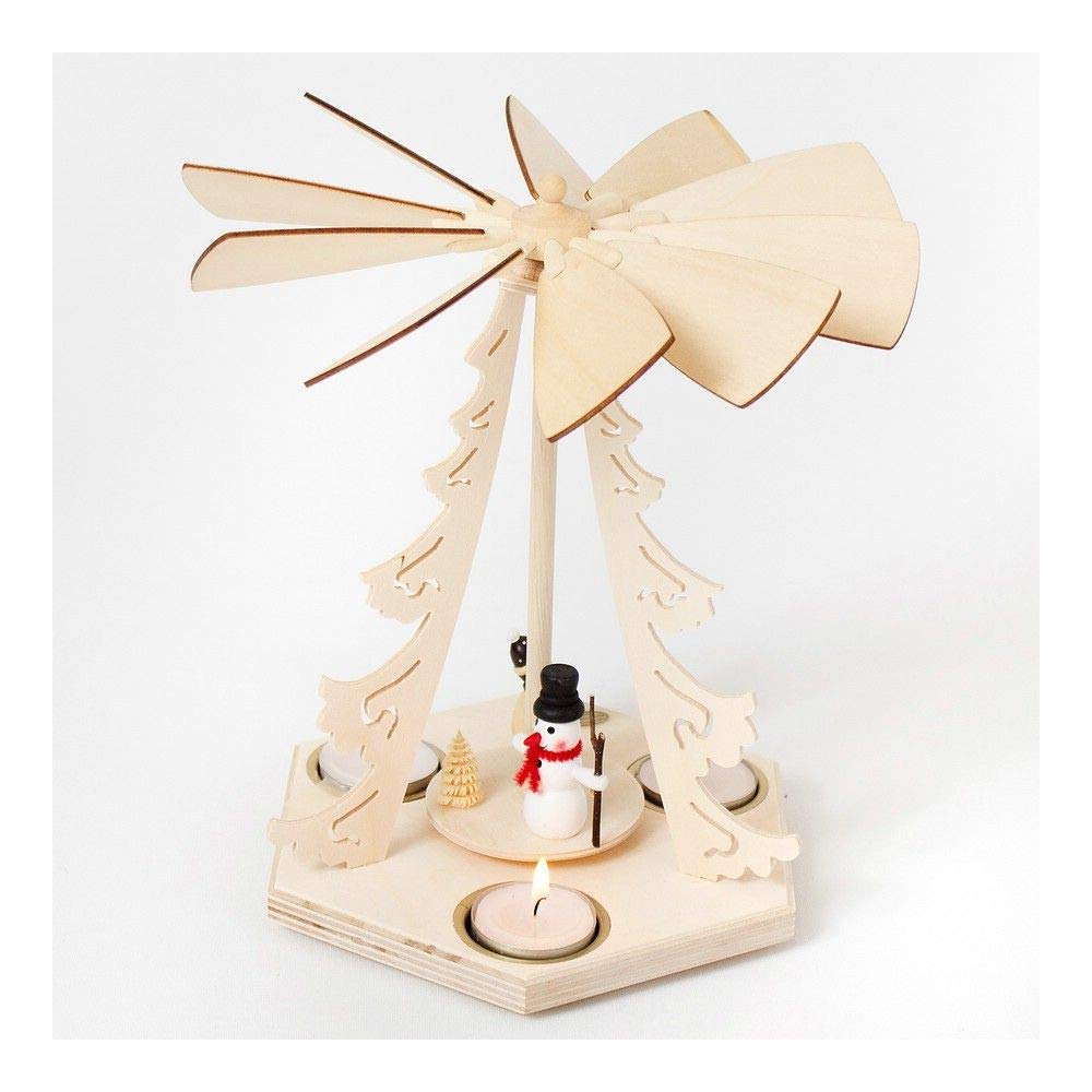 Weihnachtspyramide aus dem Erzgebirge mit Teelichtern * Modell: Schneemann *