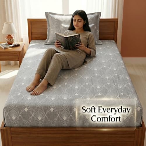 Image of Mafatlal 125 GSM Merino Single Size Bedsheet with Pillow Cover | 90 x 60 Inches | Soft, Breathable & Lightweight | Grey