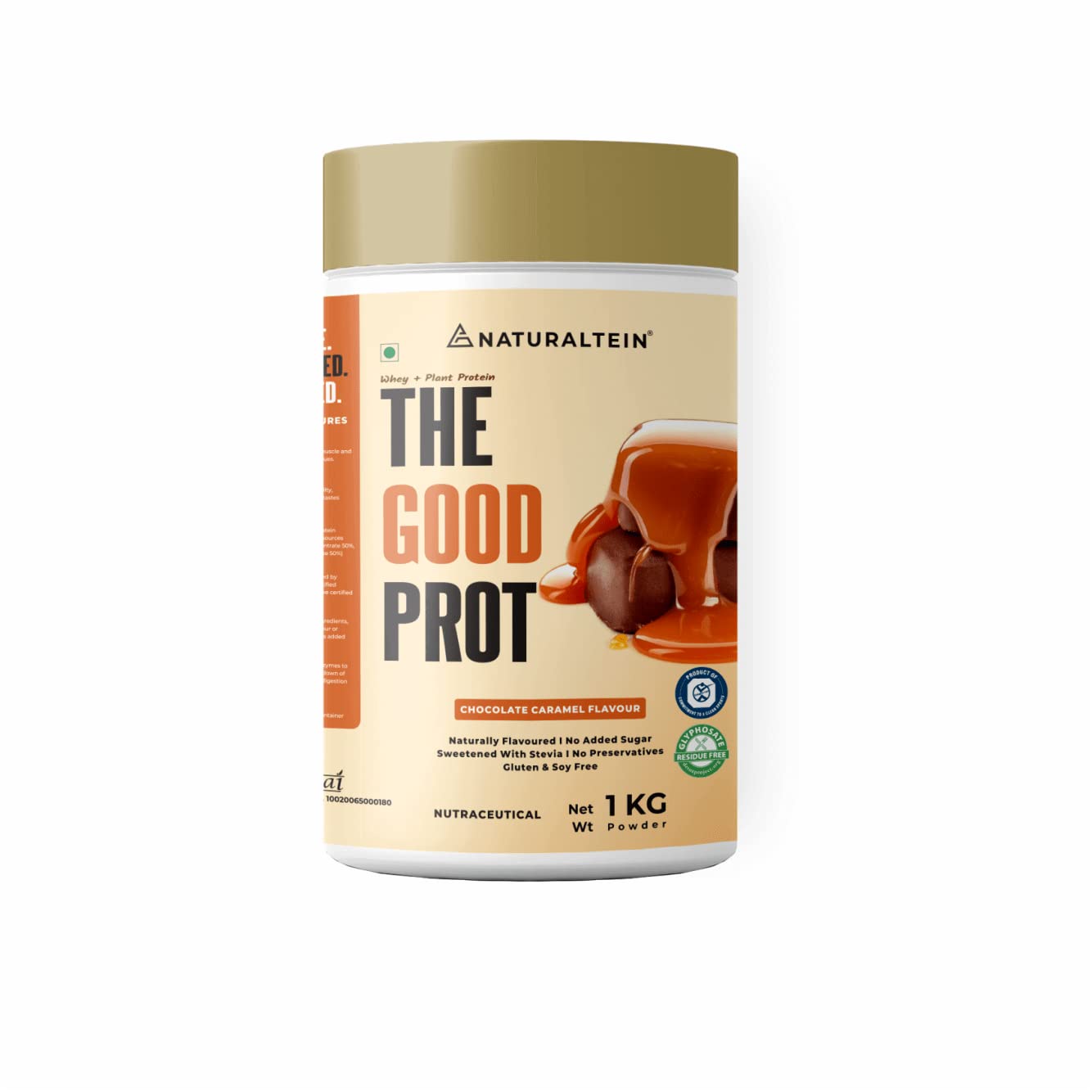 NATURALTEIN The Good Prot 1 kg (Chocolate Caramel) | 22g Protein Per Serving | No Artificial Flavors | Clean & Natural Protein Blend | Plant & Whey Protein Mix | 100% Natural