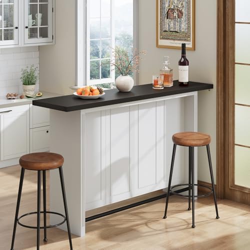 Vividwood 63-Inch Large Bar Table with 3 Storage Shelves 3-Tier Home Bar Nnit with Foot Rail Basement Bar with Storage for Kitchen Dining Room Living Room