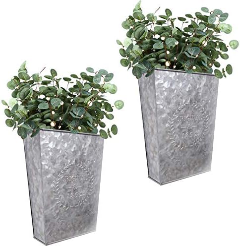 LESEN Galvanized Metal Wall Planter,Farmhouse Wall Decor Hanging Wall Vase Pocket Planters Flowers Holder Country Rustic Home Wall Decor,Set of 2