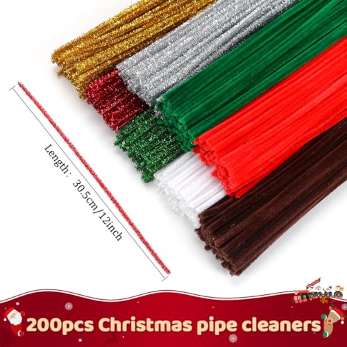 Image of Praisebank Christmas Pipe Cleaners for Crafts, 200pcs, Chenille Stems for DIY Projecets, Arts & Crafts Supplies for Festival Party Decorations