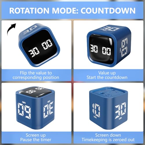 Image of GuDoQi Multi-Function Cube Timer, 5 /10 /30 /60 Min & Custom Count Down, Included Pause & Resume Feature, Silent, Vibrate & Adjustable Sound Alarm for Productivity in Tasks,Study & Kitchen, Classic Blue