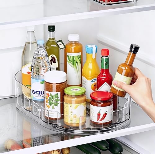 DGMMRUI Lazy Susan 360°Rotating Organizer for Refrigerator,13.5“ x 8.5”,Drink Organizer for Fridge,Cabinet, Pantry,or Kitchen Countertop,Organize Condiments, Cans, Beverages,Clear,1 Pack