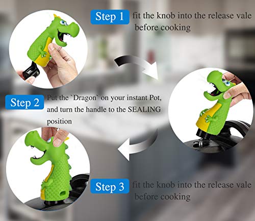 Yolococa Steam Release Diverter For Instant Pot Cupboards Cabinets Protector 360° Redirect Silicone Kitchen Accessory (Green Dragon)