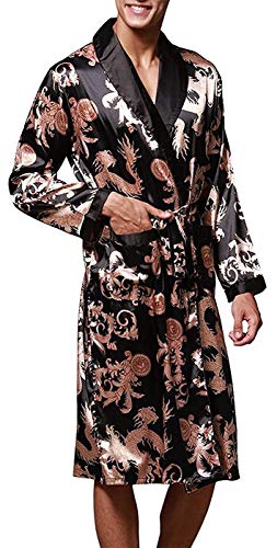 VERNASSA Mens Satin Robe Silk Long Sleeve Kimono Bathrobe Sleepwear Loungewear