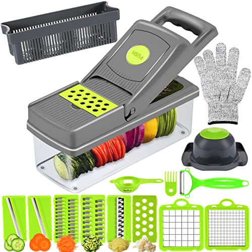 ???????? ???????? ???? Coupe Legumes Multifonctions, Coupe Oignon Légumes, Mandoline Professionnelle Cuisine, Avec Des Gants de Cuisine Pour émincer, Râper et Broyer Les Légumes