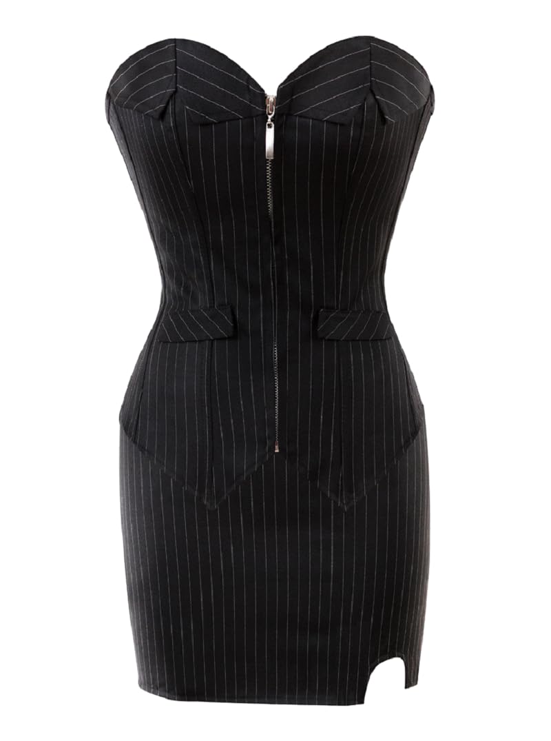 KUOSE Women's Black Basque Waist Cincher Lace up Boned Zipper Corset Skirt