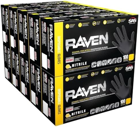 Raven Powder Free Nitrile Disposable Gloves | 7 Mil | Latex Free, Chemical + Puncture Resistant, Single Use |