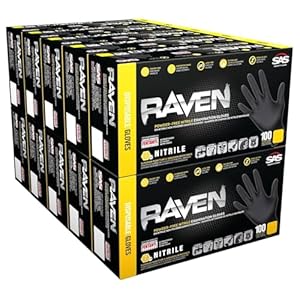 Raven SAS Safety 66518 6 mil Black Nitrile Disposable Gloves 7 Mil – Large – 10 Pack(10 boxes of 100 each)
