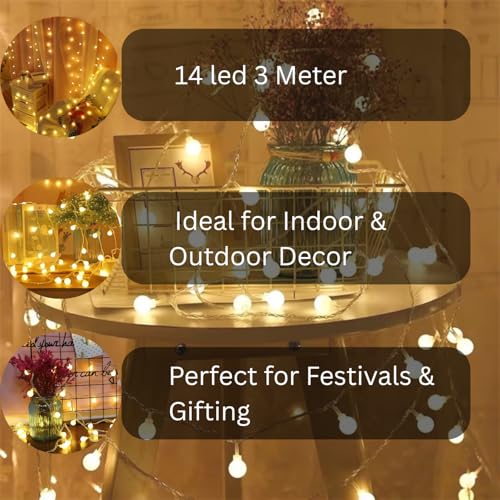 Image of One94Store 14 LED 3 Meter Milky Ball Fairy String Lights - Warm White, Plug-in Decorative Lights for Bedroom, Diwali, Christmas, Party, Home Decor (Pack of 5)