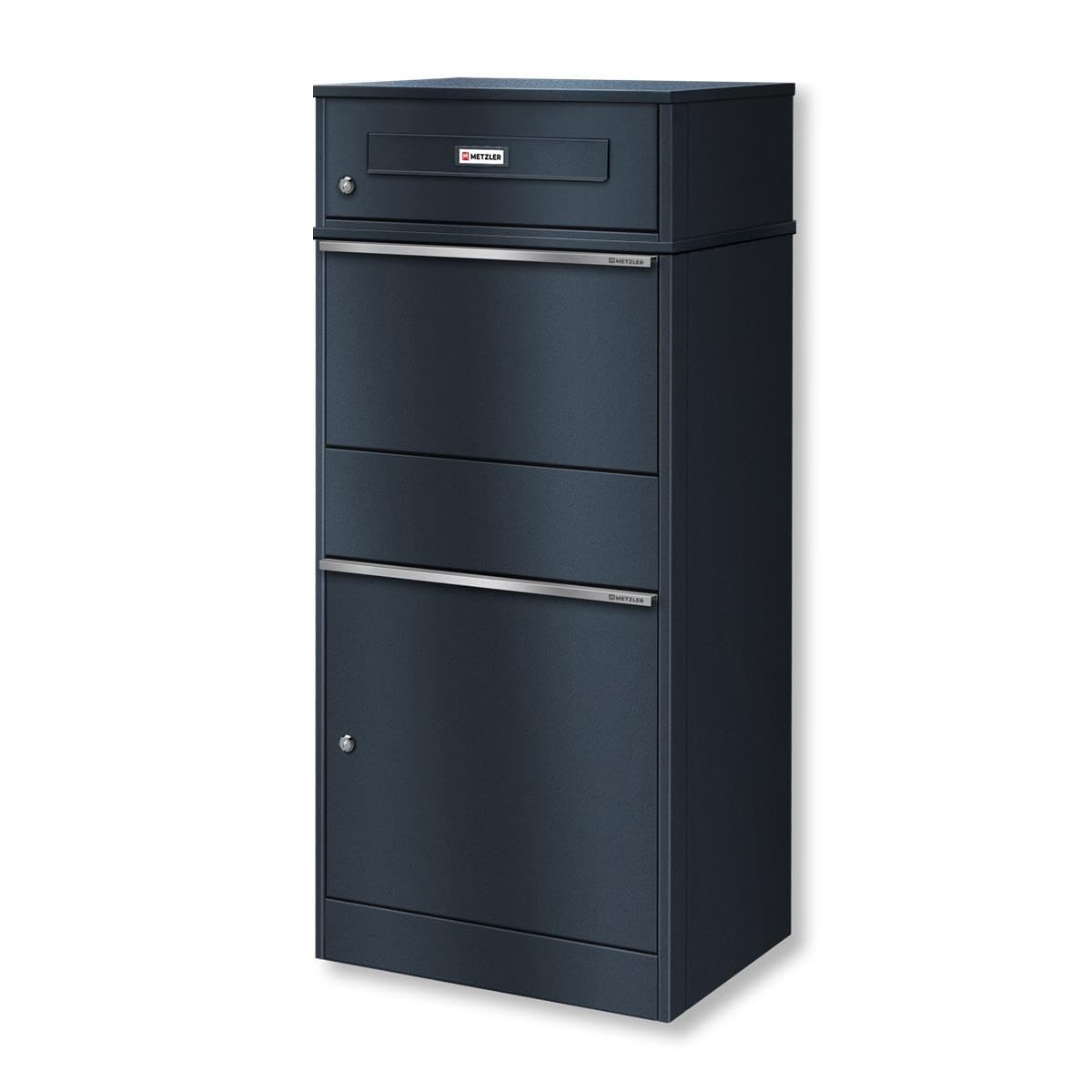 Metzler® boîte à Colis et Lettres avec Plaque de nom Interchangeable et Double Compartiment, Anthracite RAL7016, Acier thermolaqué résistant aux intempéries, Montage Facile, Bispo RE