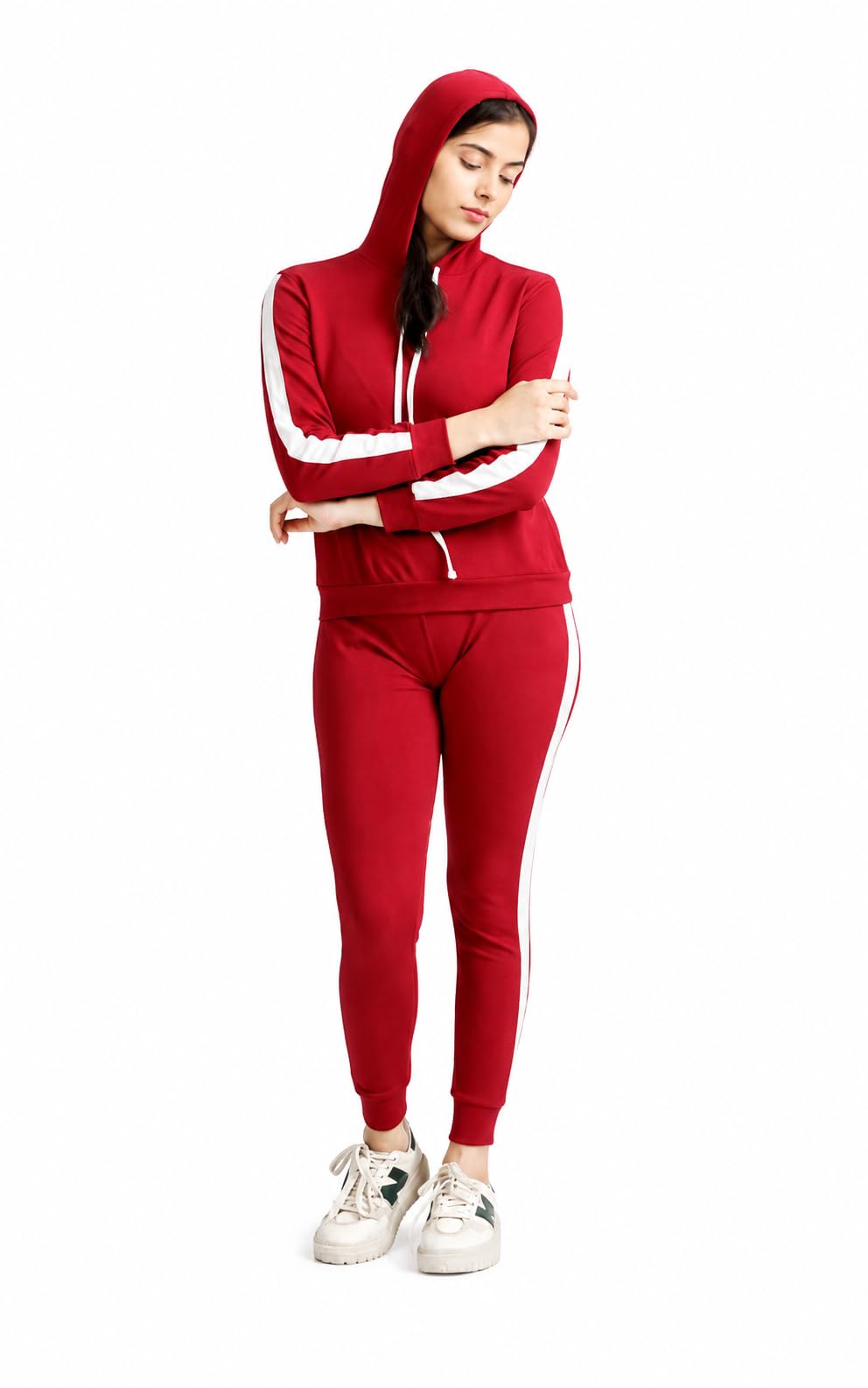 Women's Hooded Tracksuit Set | Full Sleeve Zipper Hoodie & Jogger Pants with Side Stripes | Gym Wear, Sportswear, Activewear, Running, Workout, Travel & Casual Set for Women-image-1